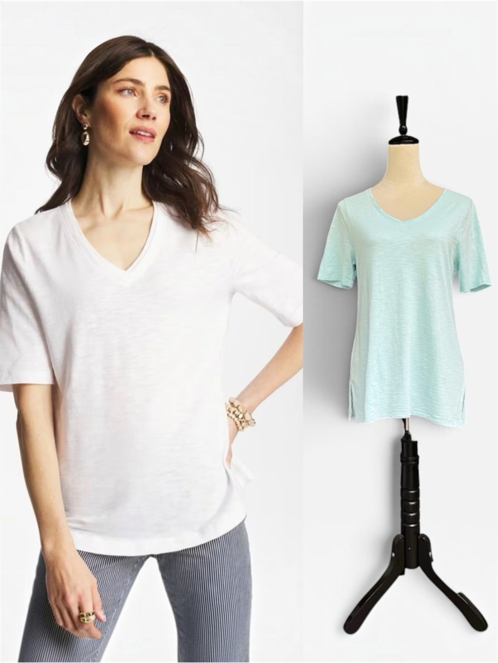 Chico’s “The Ultimate Tee” Cotton/Modal Slub Tee in Silver-infused Mint Sz S